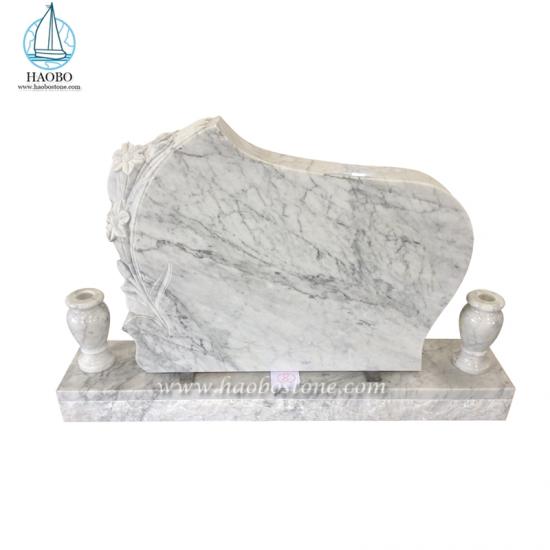 Marble Carrara White Lily Carved Headstone