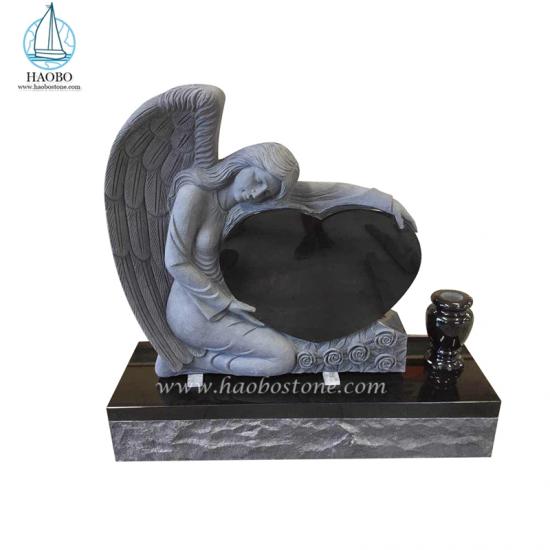 India Black Rose Carved Angel Headstone