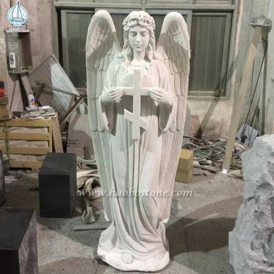 Marble Cross with Angel Sculpture