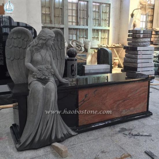 Granite Angel Statue Monument Bench