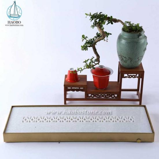 White Marble Rectangular Tray Carved Tea Tray
