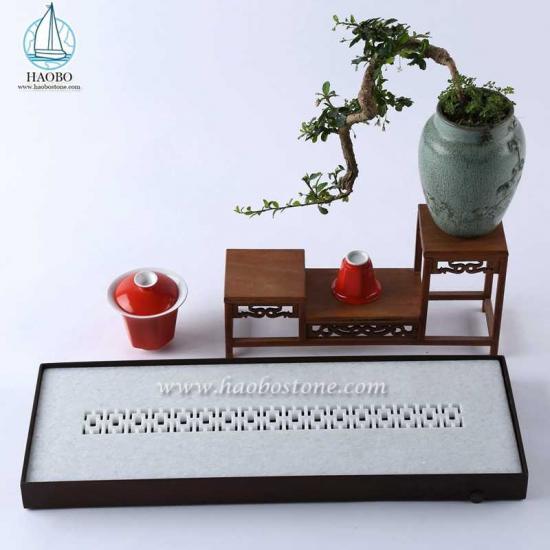 White Marble Rectangular Tray Carved Tea Tray