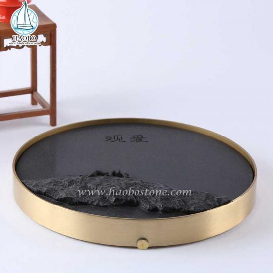 Black Granite Stone Tea Tray