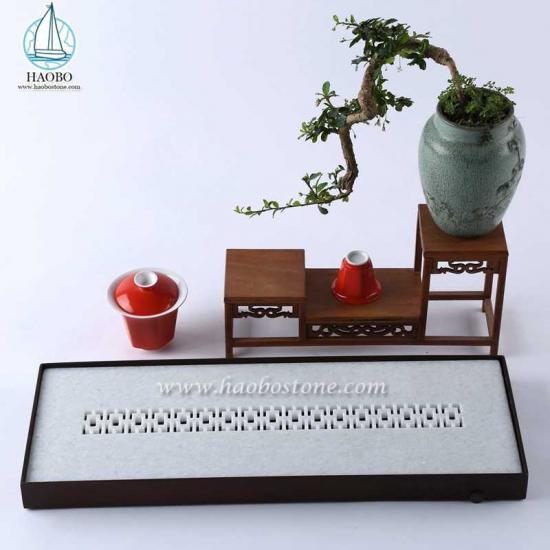 White Marble Carved Tea Tray