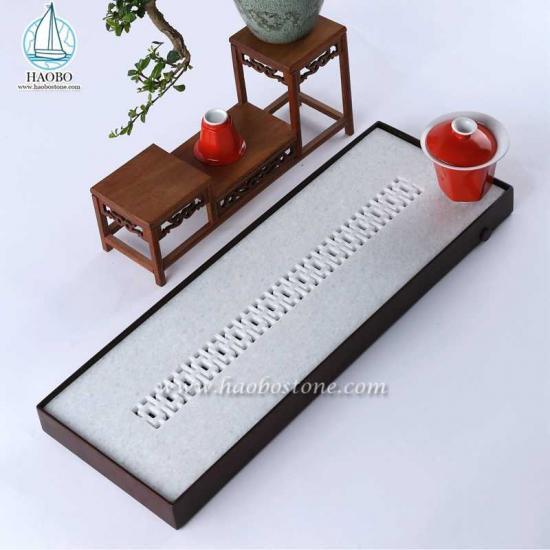 White Marble Carved Tea Tray