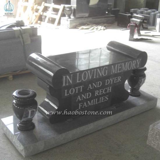 Black Granite Carved Monument Bench