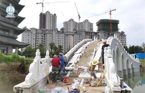 China White Marble Arch Bridge and Carved Railings.