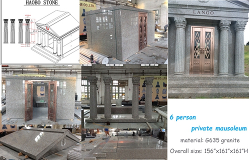 The granite mausoleum provides a private place for family members to grieve.